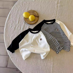 Children's clothing 2024 spring new striped base shirt boy long sleeve Korean style girl baby top fashion T-shirt