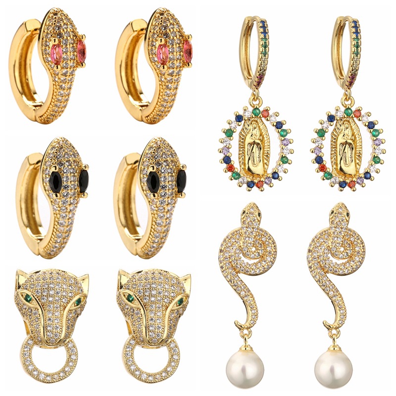 Cruz-frontera nuevo europeo y americano de cobre chapado en oro serpiente cabeza de leopardo Stud pendientes femenino diseño sentido nicho pendientes personalizados