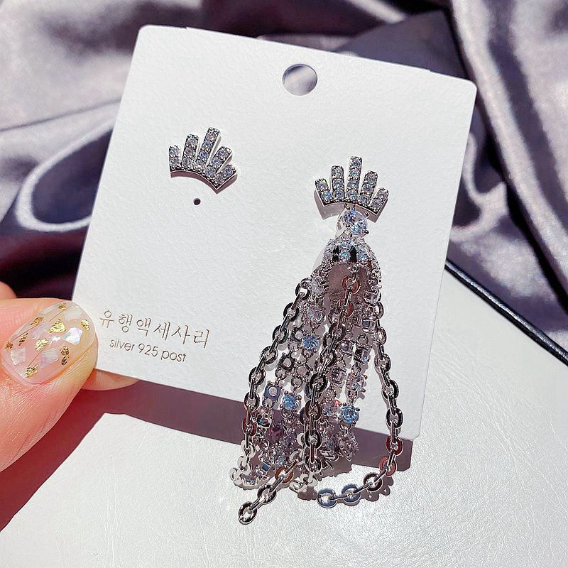 Fashion Micro-inlaid Zircon Crown Long Tassel Earrings display picture 2