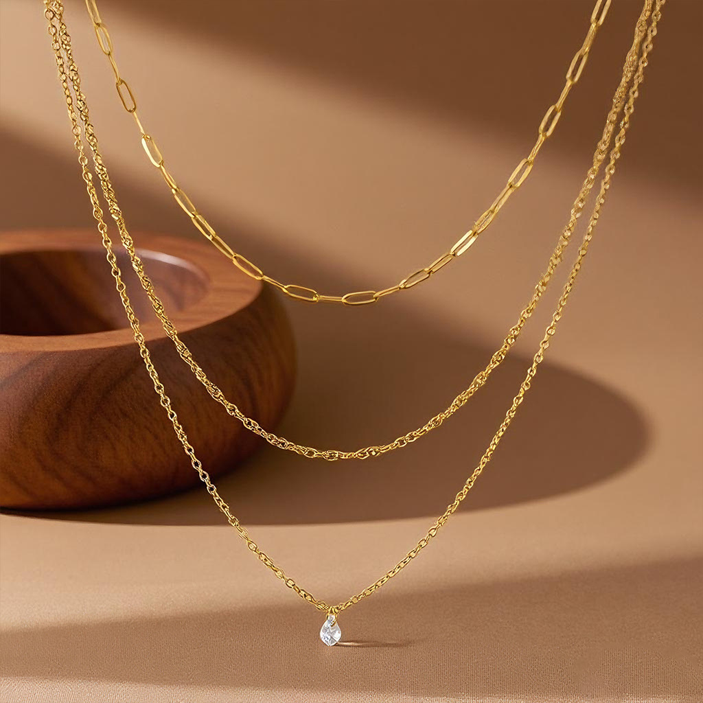 Collier double rang en acier titane, style transfrontalier, pour femme : luxe léger, sensation haut de gamme, couleur inaltérable._voghion.com