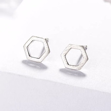 韩国个性创意s925银针六边形耳钉女气质简约学生百搭耳环学生饰品