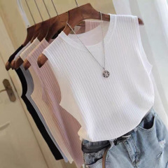 2025 夏のインナーベスト女性のアウタートレンディな Tシャツノースリーブニットトップボトミングシャツサスペンダー