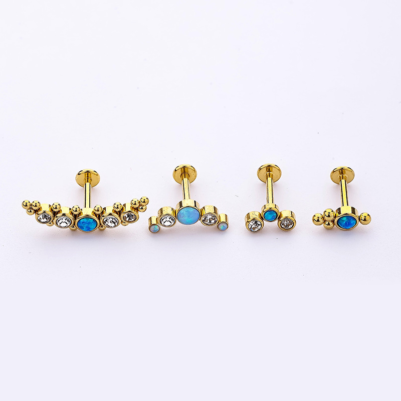 Weekend, Bar Occasion 316L Stainless Steel Material Round Pattern Retro Round Stainless Steel Inlay Opal Zircon Lip Stud