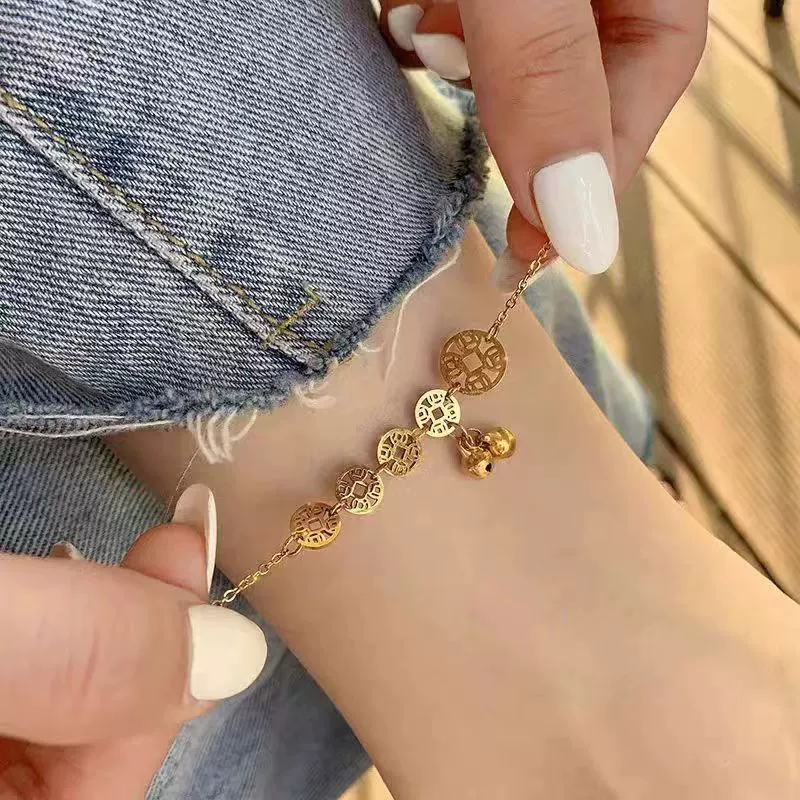 Модные колокольчики медные ножные ножные ножные цепи женские деньги много ножных цепочек