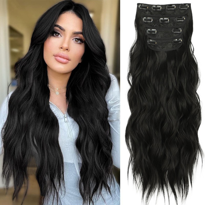 Cross-Border European and American Wigs, Large Wavy Long Curly Wigs, Women's Hair Wigs, Four-Piece Set of Clip-On Hair Chemical Fiber Extensions