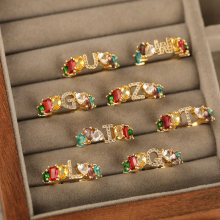 欧美热销手镶彩锆26英文字母 开口戒指女ins潮冷淡风指环尾戒批发