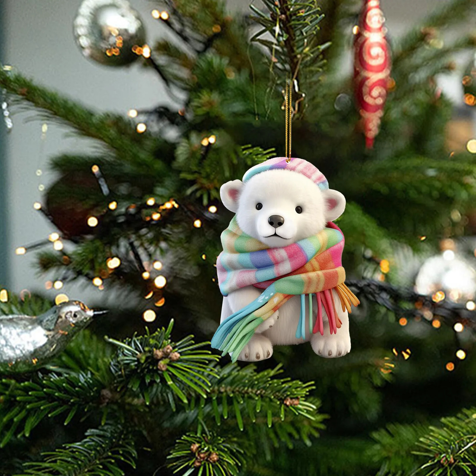 Regalos de Navidad transfronterizos adorables osos polares usan bufandas digitales colgante acrílico árbol de Navidad decoración de Navidad Año Nuevo