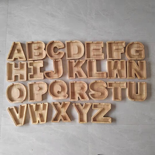 Factory Supply Cross-border New Creative Wooden English Letter Money Bank Transparent Glass Piggy Bank Can Print Logo