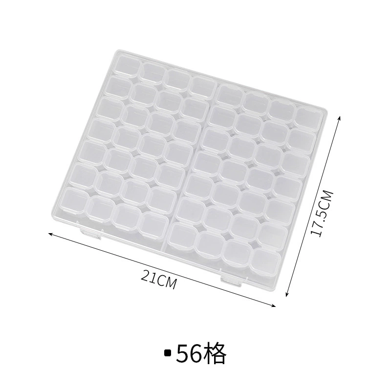 Nail decoration, detachable plastic transparent table storage box, 56 cells