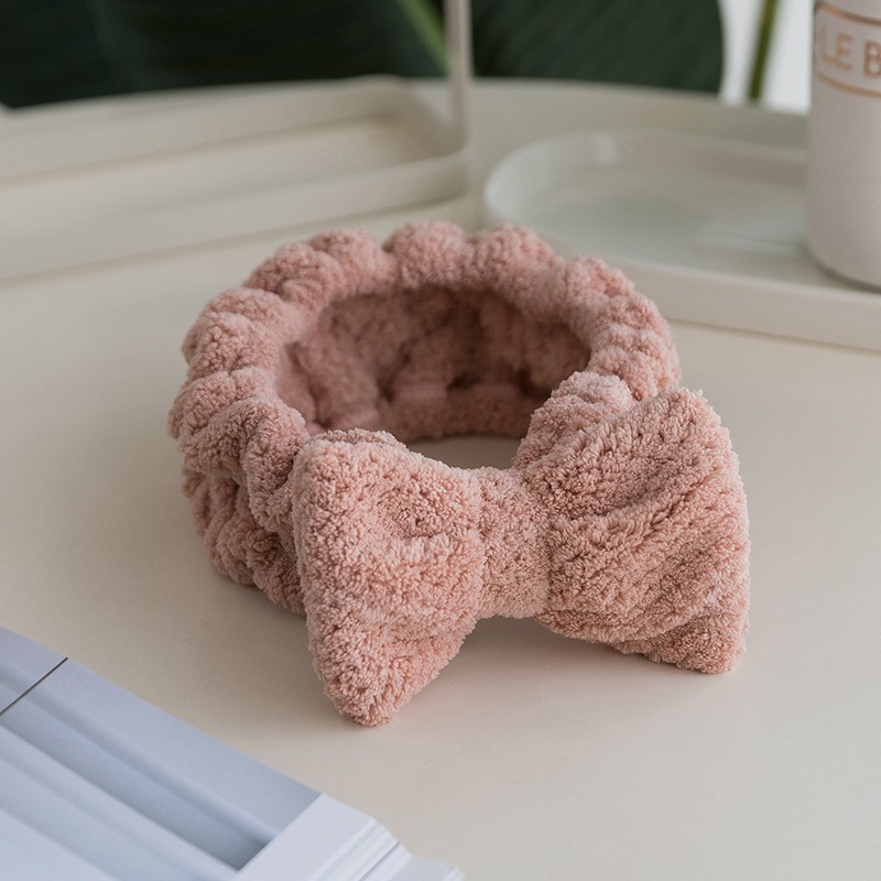 Diadema de vellón de coral coreano, lindo lavado de cara deportivo, diadema de maquillaje, diadema de lazo, diadema