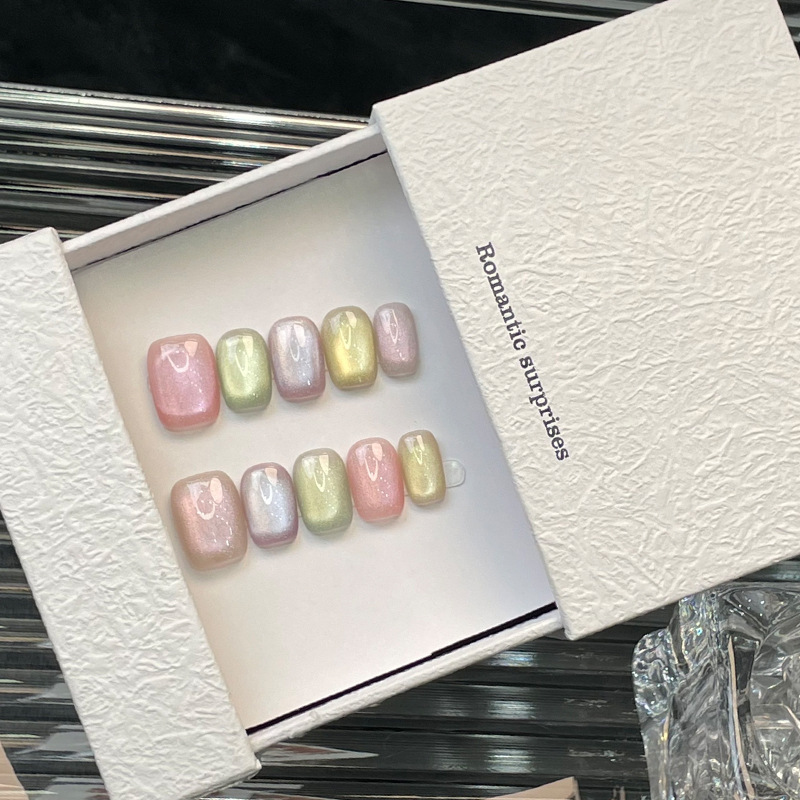 Colorful Gradient Cat Eye Dopamine Colorful Irregular Simple Daily Whitening Finished Handmade Wearable Nail Stickers