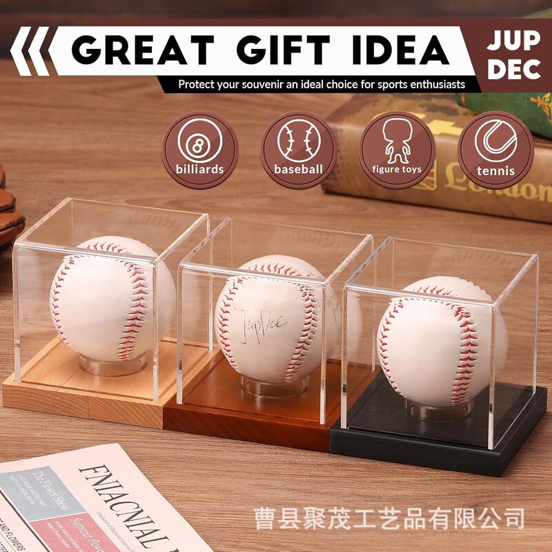 Wooden Baseball Display Stand Acrylic Transparent Baseball Holder Wooden Base Single Ball Signature Baseball Rack Display Box