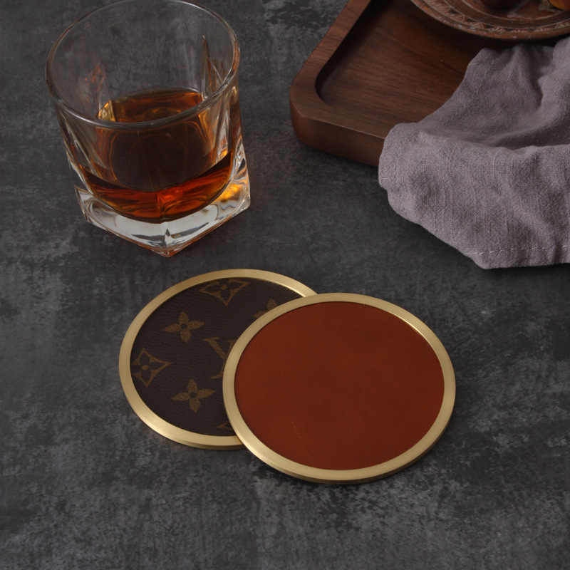 黄铜杯垫 贴皮五金 带凹槽可贴皮 手工DIY皮革皮艺手作皮具五金