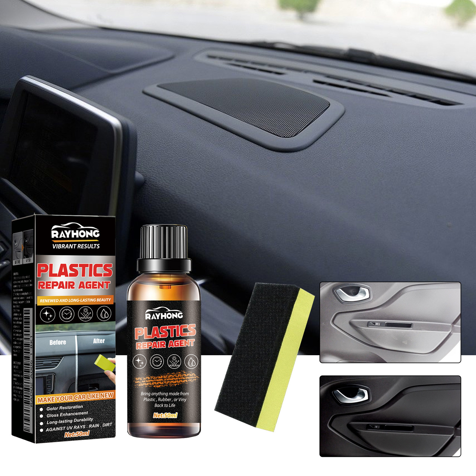 Rayhong Car Plastic Refurbishment Agent Car Leather Seat Interior Polishing, Stain Removal, Cleaning, Refurbishment and Maintenance Agent