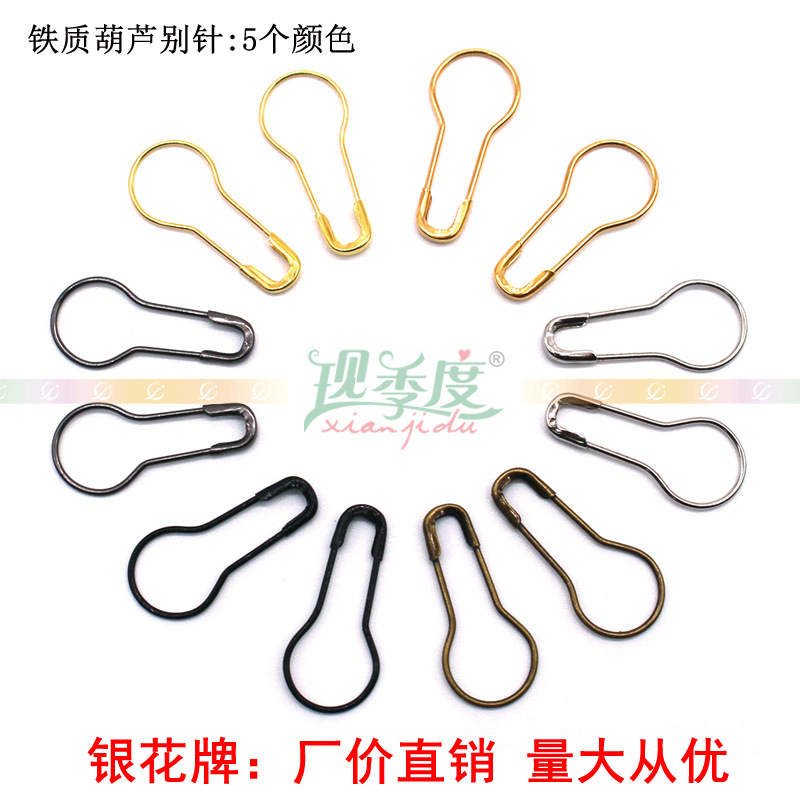 Hierro de la marca de la flor de plata pin hebilla en forma de pera en forma de U accesorios de ganchillo colgando Etiqueta de grano cuerda en stock etiqueta colgante de grano