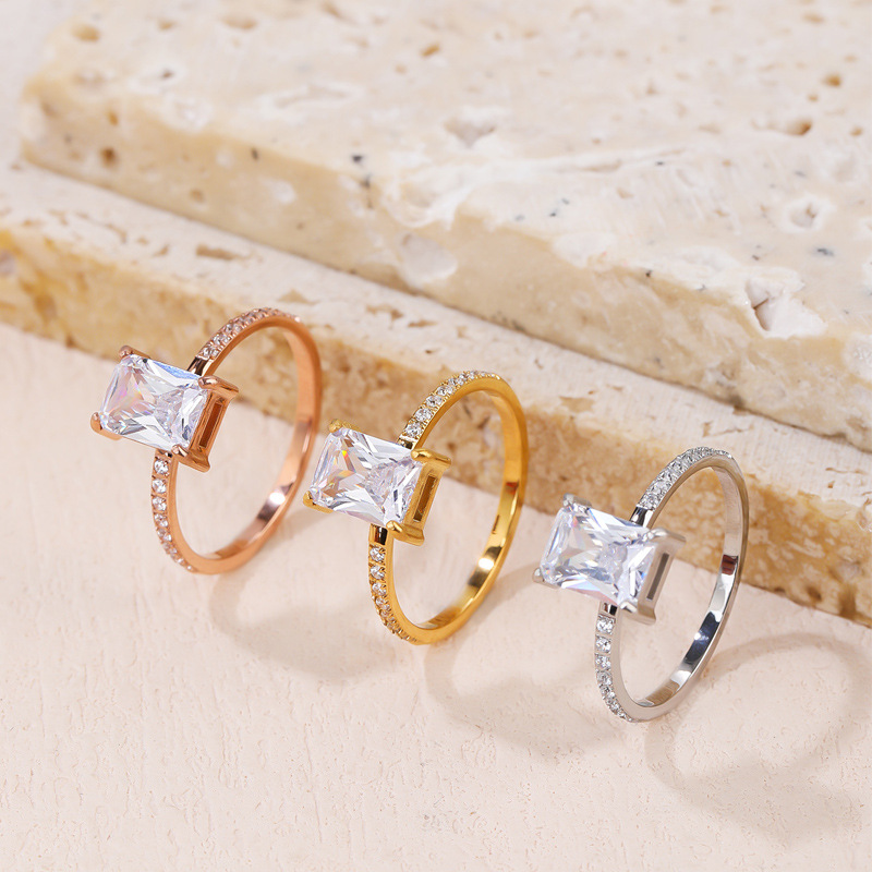 Titanium Steel Material Square Pattern Retro Square Titanium Steel Artificial Gemstones Rings In Bulk