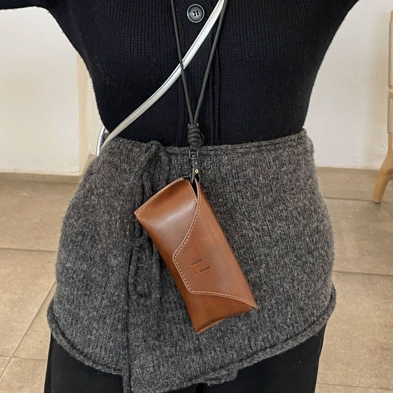 High-End Sunglasses Bag Export-Grade Men's and Women's Brown Gray Sunglasses Case Leather Portable Hard Anti-Pressure Storage