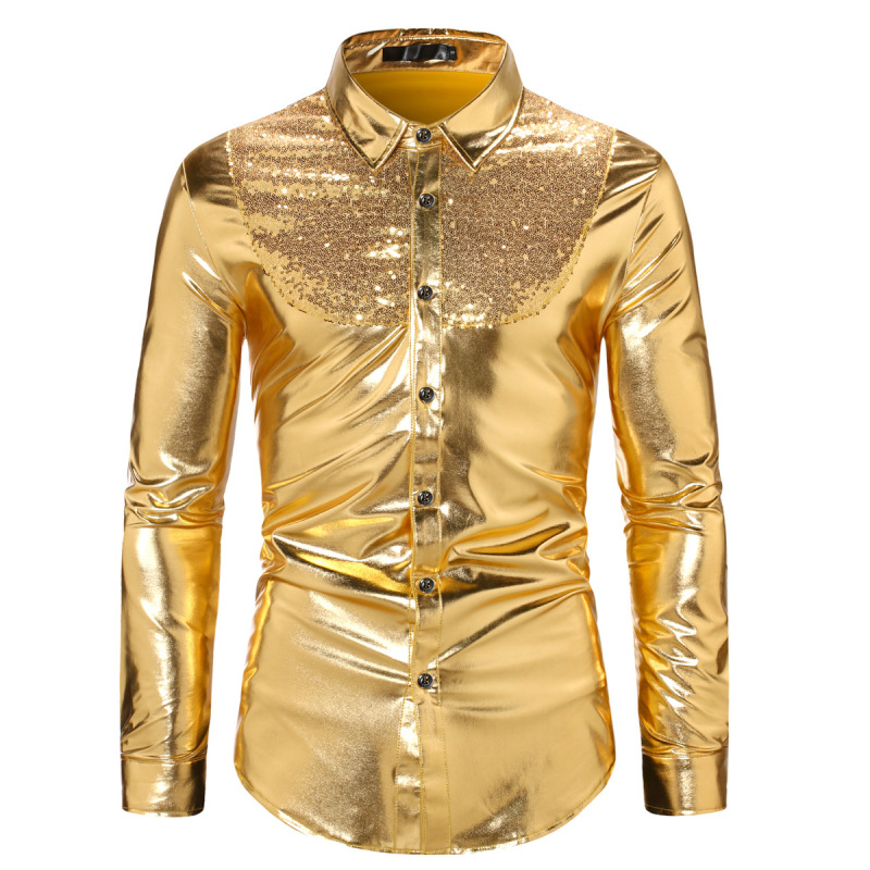 Autumn new fashion color contrast sequins disco shirt Amazon wholesale purchasing men's long sleeve shirt A45