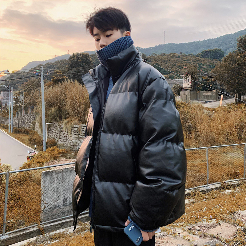 Abrigo de algodón acolchado de invierno para hombres japoneses collar de pie PU abrigo de cuero otoño e invierno abrigo de pan coreano ins abrigo suelto de algodón acolchado ropa de hombre