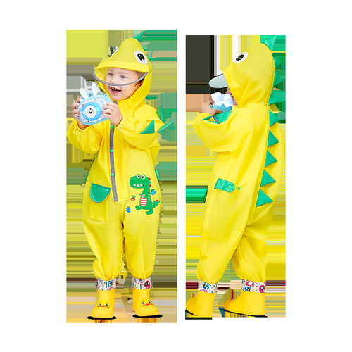 Children's one-piece raincoat and rain pants, children's rain poncho, dinosaur boy, girl, primary school student, kindergarten baby rain gear, whole body