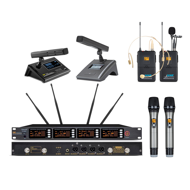 Sala de conferencias micrófono de alta fidelidad de uno a cuatro micrófono inalámbrico profesional micrófono de mano de uno a dos ventas directas de fábrica