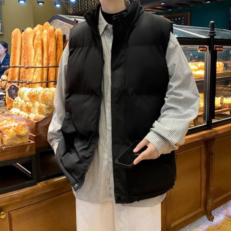Otoño y invierno estilo coreano chaleco de moda masculino y femenino de cuello de algodón delgado bf grueso chaleco de hombro caliente chaqueta de clip de caballo