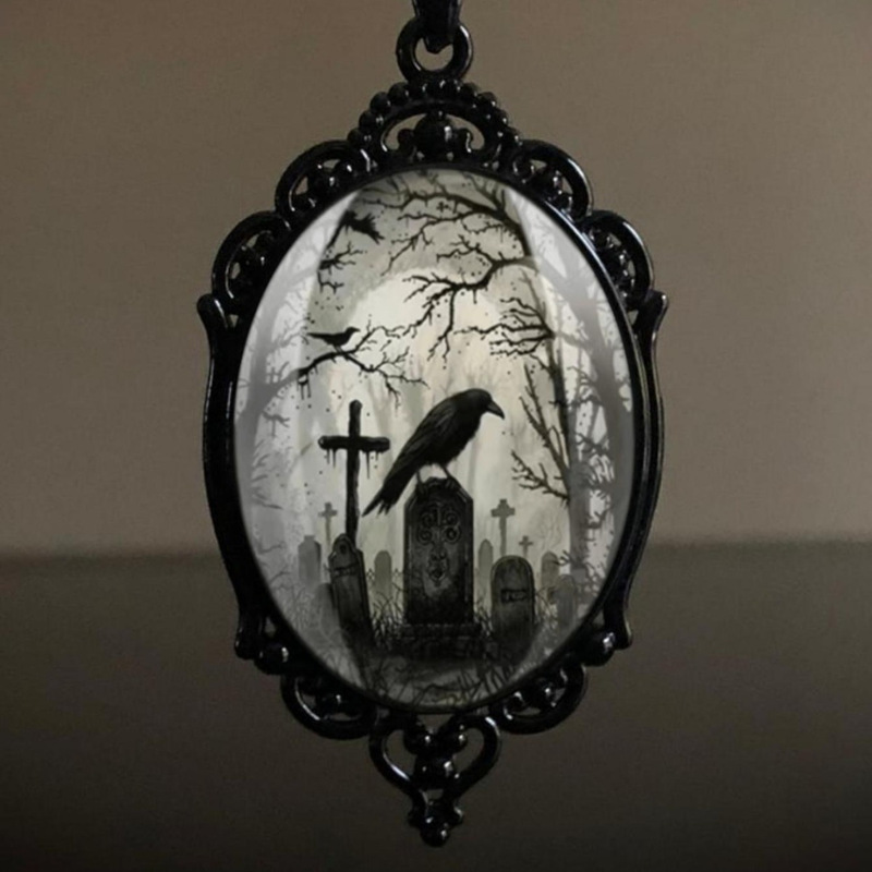Cross-Border Gothic Style Bat Castle Crow Cross Blood Black Cat Church Cemetery Vampire Retro Necklace