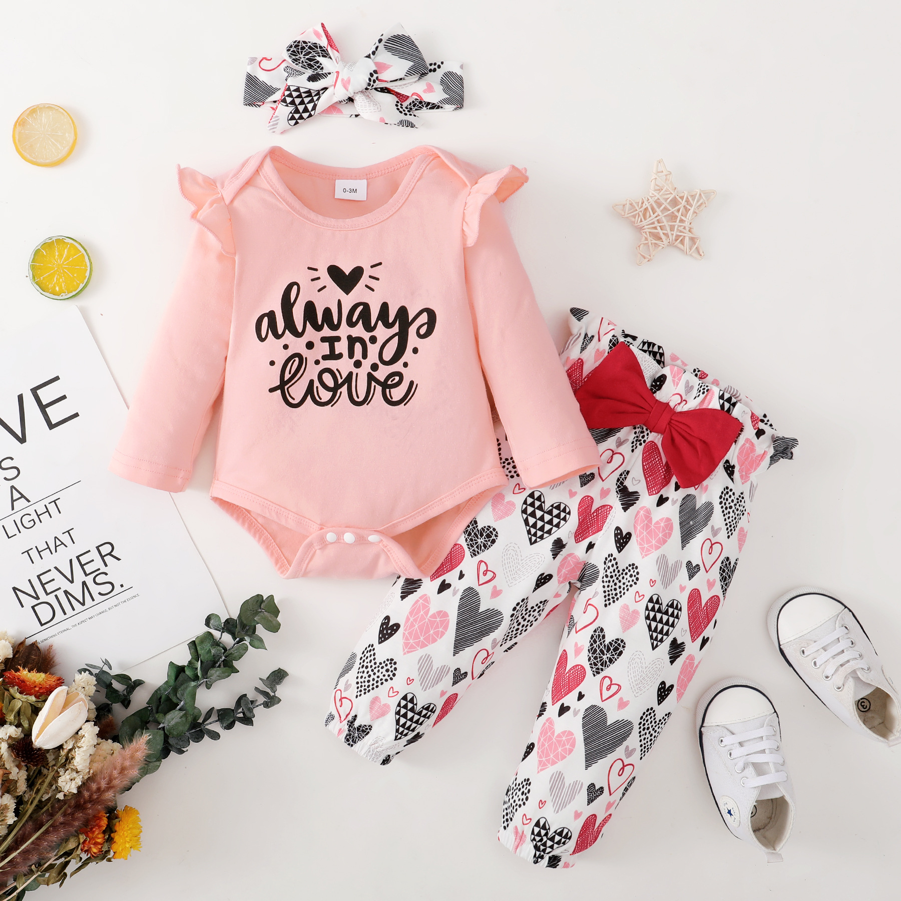 Winter Autumn Cotton Non-hooded Pullover Pink Sweater Printing Pants Suit Baby Clothings display picture 1