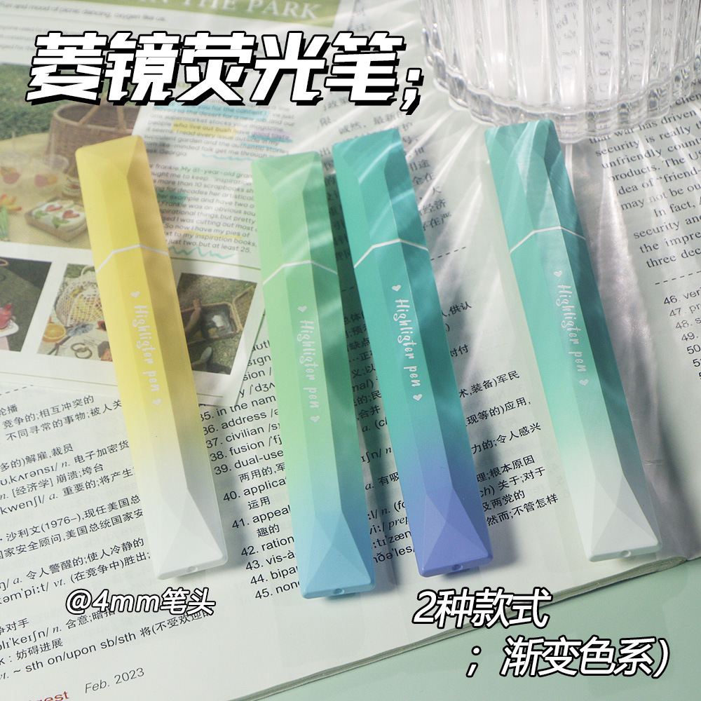 Nuevo espejo de diamante de color gradiente resaltador de color gradiente resaltador de color gradiente conjunto de marcador de puntos clave de los estudiantes graffiti pluma al por mayor