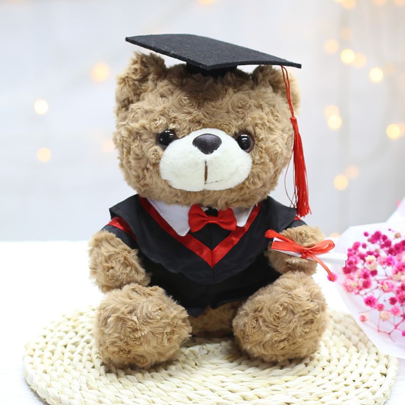 Venta al por mayor de uniformes de licenciatura, maestría, oso de doctorado, juguete de peluche, muñeca de oso graduado, muñeca de trapo impresa, regalo de graduación