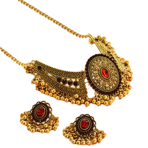 European and American new retro all-match wings drop beads exaggerated bohemian style fashion neck necklace earrings women's set