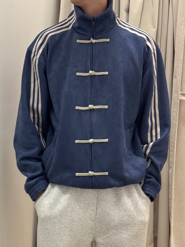 新中式国风盘扣外套男款春季设计感立领棒球服三条杠运动开衫夹克|undefined