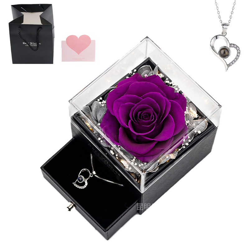 Caja de regalo de joyería con luz, rosa de flor real eterna, para el Día de San Valentín y el Día de la Madre, venta al por mayor transfronteriza de Amazon.