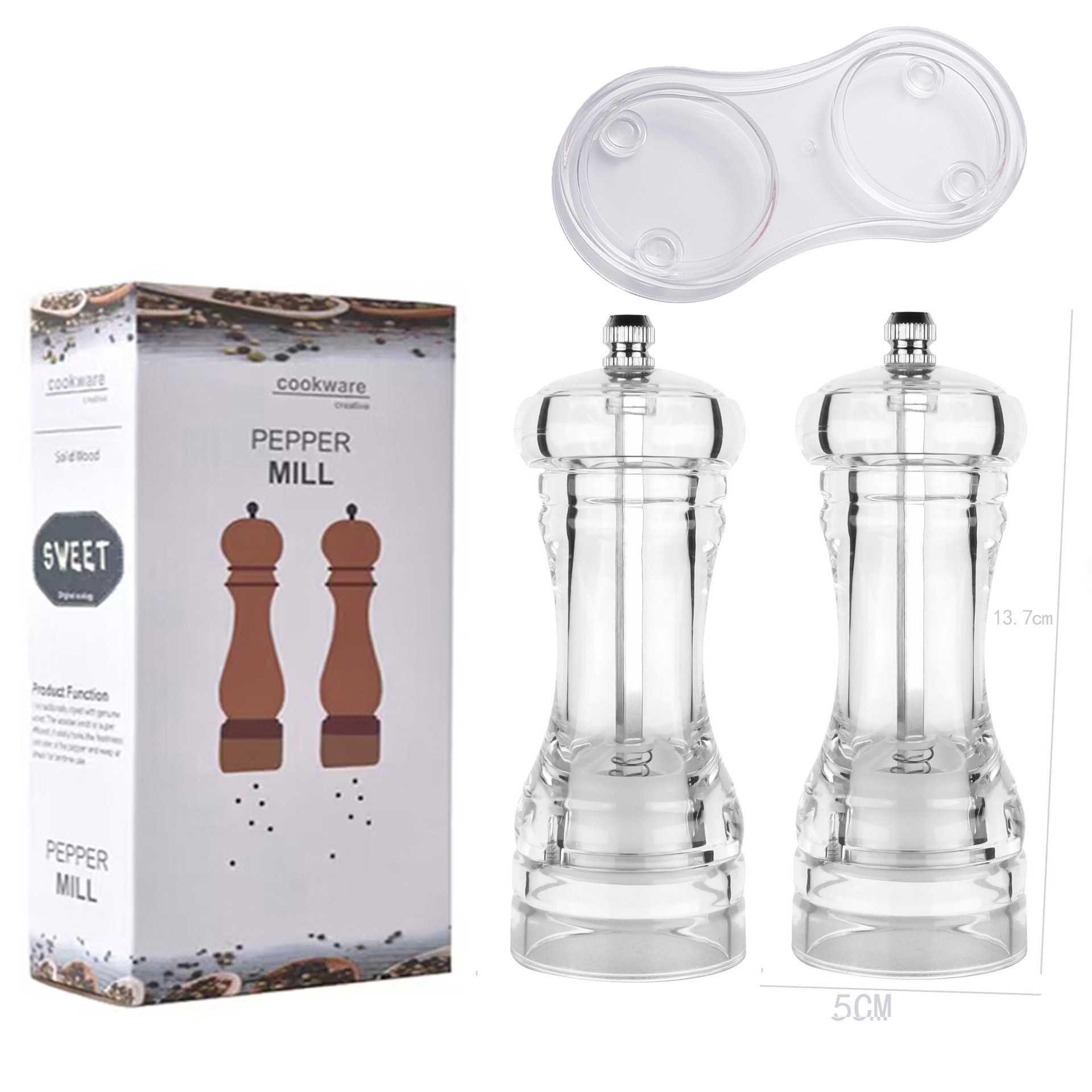 Molinillo de pimienta manual de acrílico con mecanismo cerámico