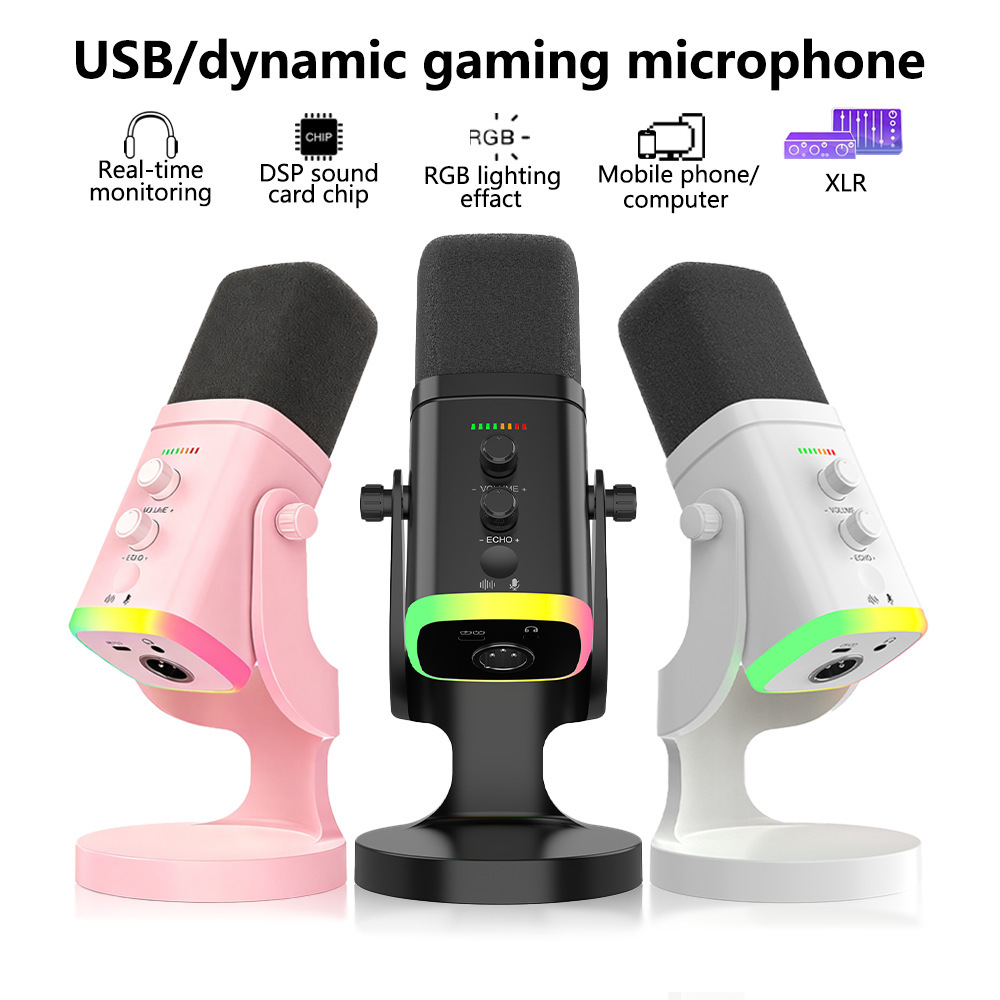 Dynamic Rgb Microphone Computer Desktop Noise Reduction Microphone Game Live Broadcast USB Notebook Voice Anchor Condenser Microphone