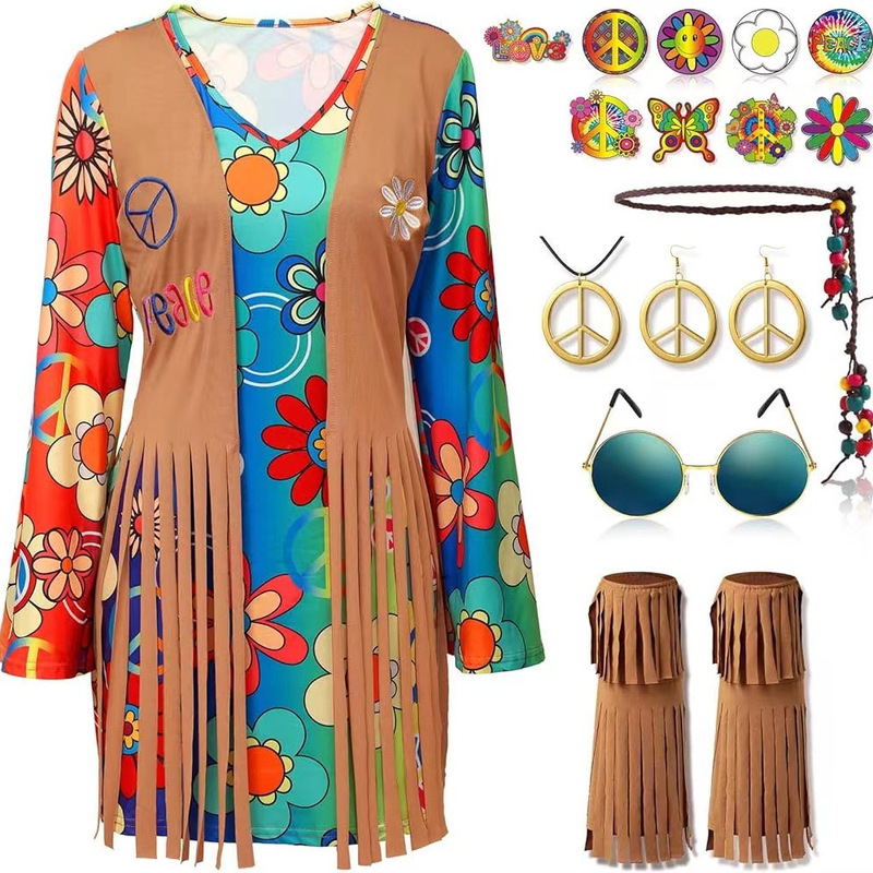 Amazon 70s Hippies Costume Set for Women Disco Dress Hippie Hipster