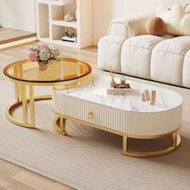 亮光岩板茶几客厅家用轻奢现代简约小户型茶台网红奶油风移动茶