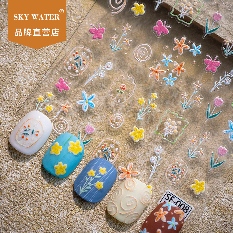 Sky インターネットセレブ人気インス春の花ハンドブックステッカーカラフルな花ドーパミン立体レリーフネイルアートステッカー|undefined