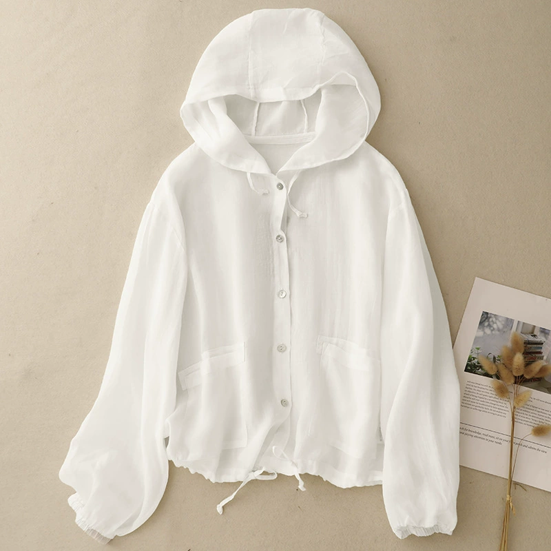 Summer hoody, breathable long-sleeve, sun protection clothing, jacket, cotton and linen, plus size