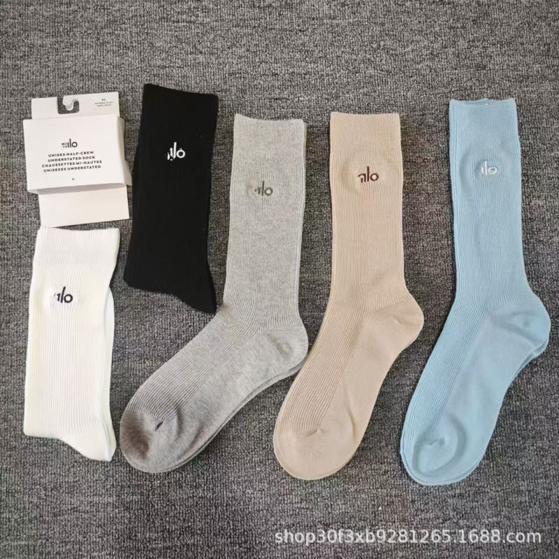 New Foreign Trade Ai Embroidered O Soft Breathable Slouch Socks with Simple Lettering, Versatile Sports Style, Fashionable Double-Needle Socks
