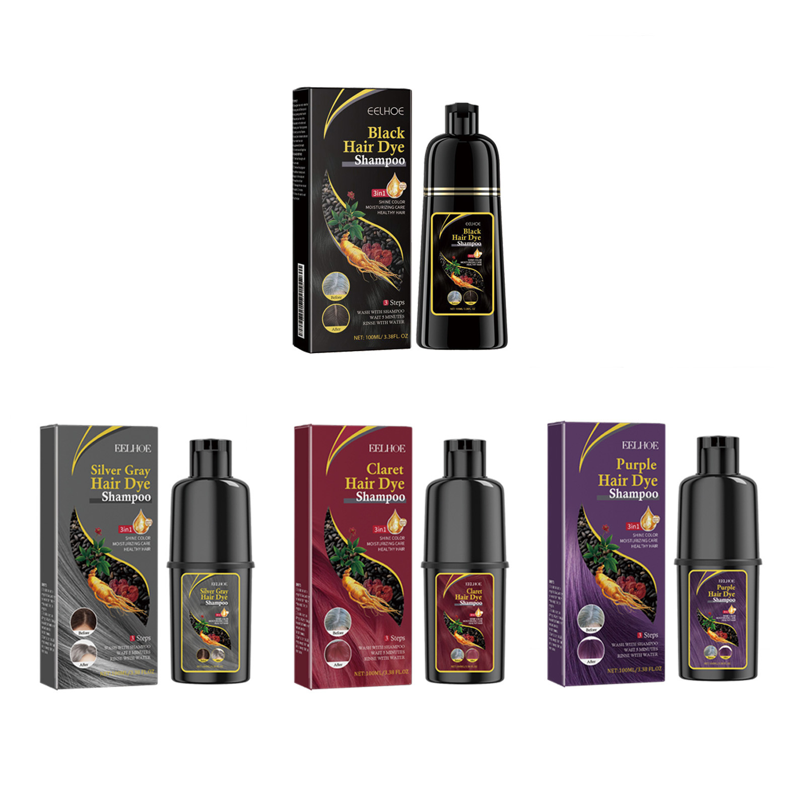 La serie de champús para el cabello EELHOE es suave y no irritante, hidrata el cuero cabelludo y cambia fácilmente de color.