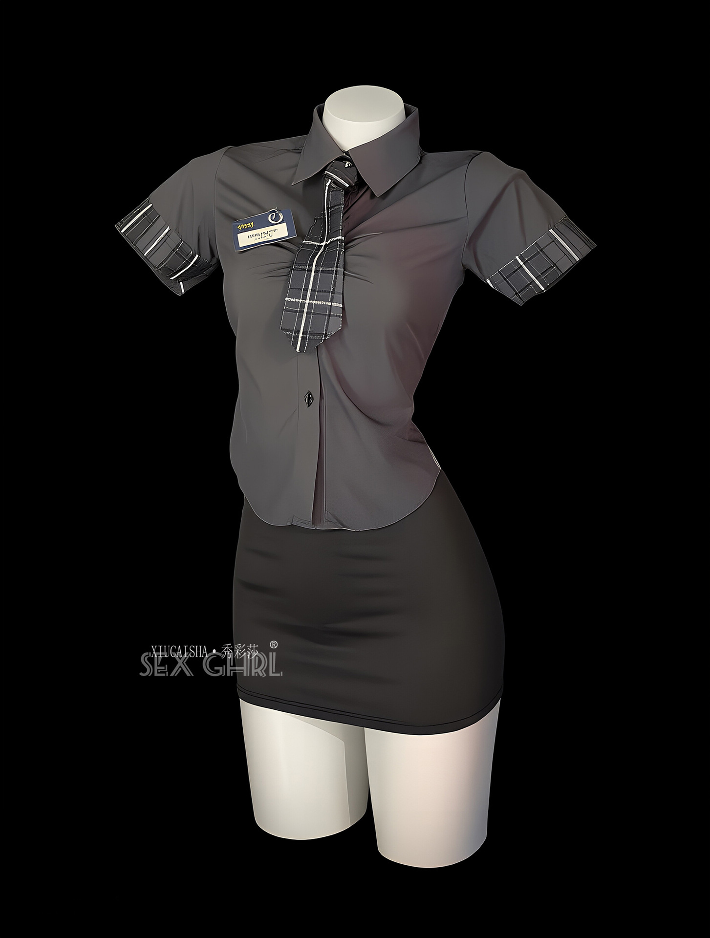 Japanese School Uniform Role Play Lingerie Set with Gray Stockings and Cat Ear Headband — detail image 9