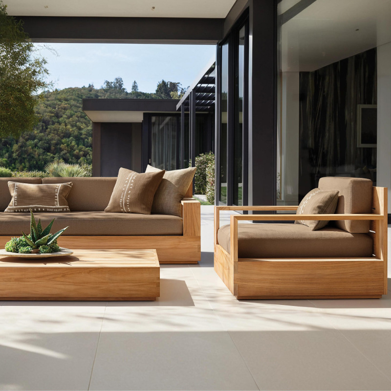 Sofá de teca al aire libre combinación patio terraza jardín resort aleación de aluminio impermeable protección solar muebles de mesa de té ocio image 3