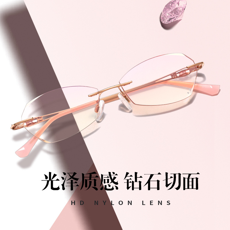 New diamond-inlaid frameless edged reading glasses for women's…