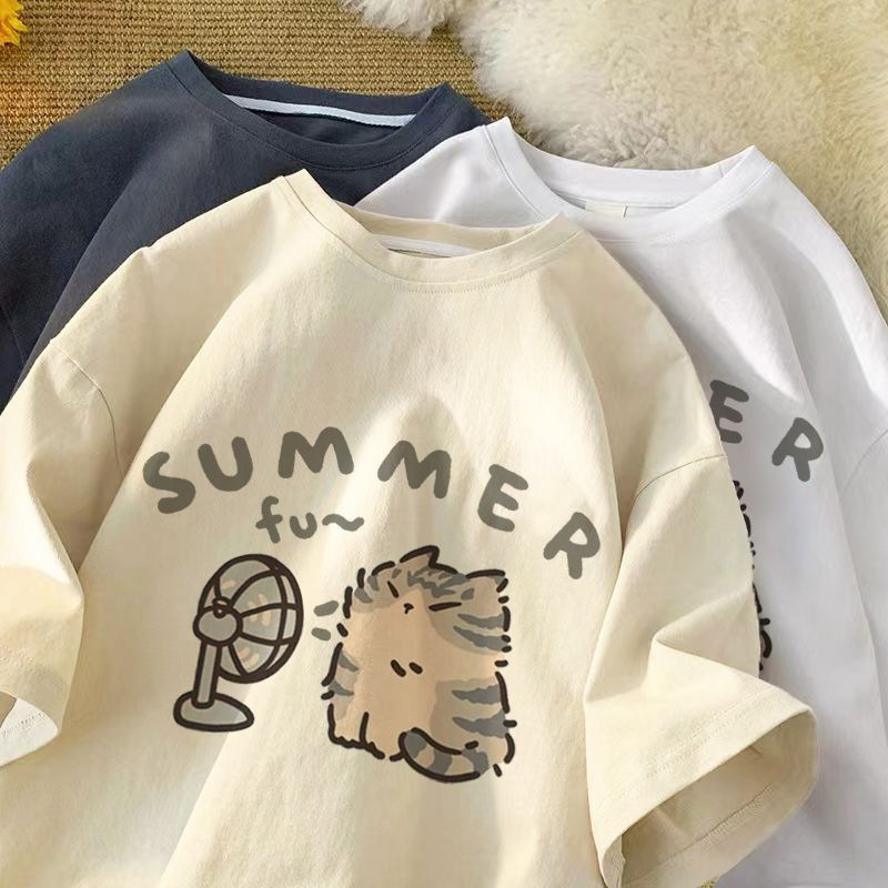 Cartoon Short-Sleeved T-Shirt 2026 New Style Oversize Design Niche American Style Loose and Versatile Half-Sleeved Top Ins
