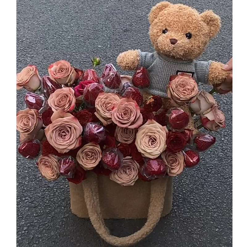 现货羊羔绒手提鲜花花束篮情人节实用浪漫生日礼物喜糖伴手礼盒