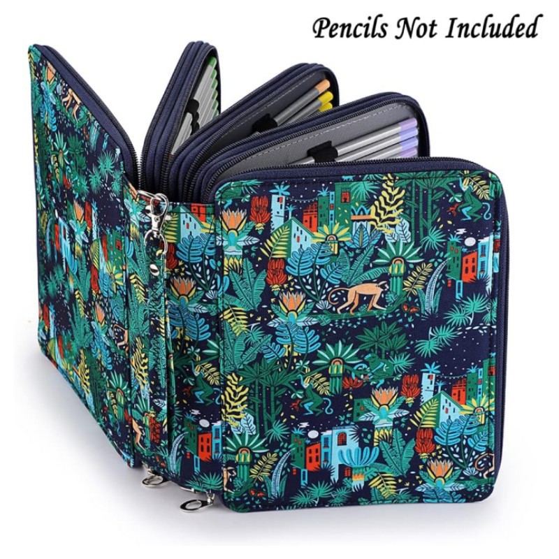 Bolsa de lápices multicolor con estampado de tela Oxford, bolsa de papelería para estudiantes, bolsa de lápices de almacenamiento de pintura artística con 200 agujeros, cremallera portátil