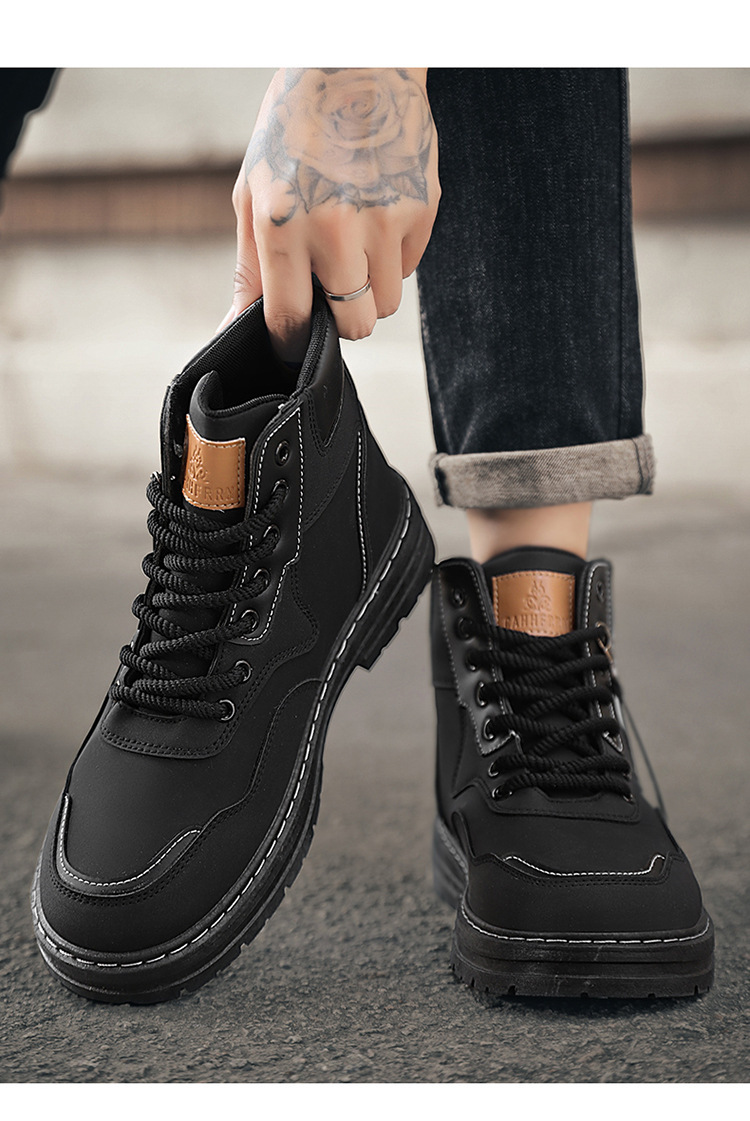 Autumn men's shoes High top British style work big yellow boots men's all-in-one platform ankle boots_voghion.com