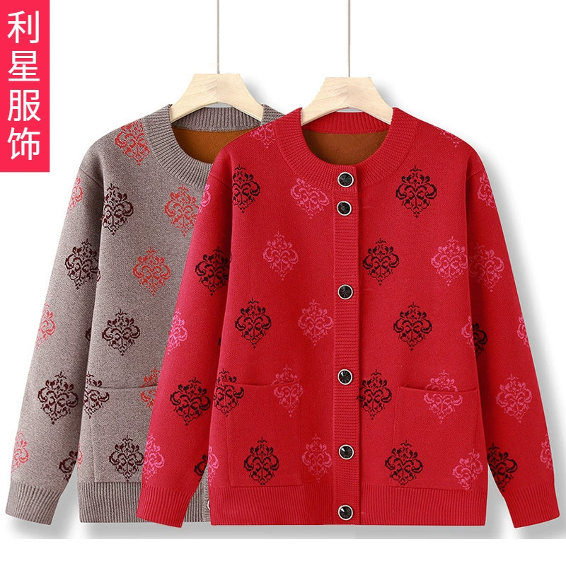 Осенне-зимний утолщенный цельный бархатный костюм Тан на флисовой подкладке, теплый кардиган для бабушки, вышивка в западном стиле, пальто для матери среднего и пожилого возраста, женское