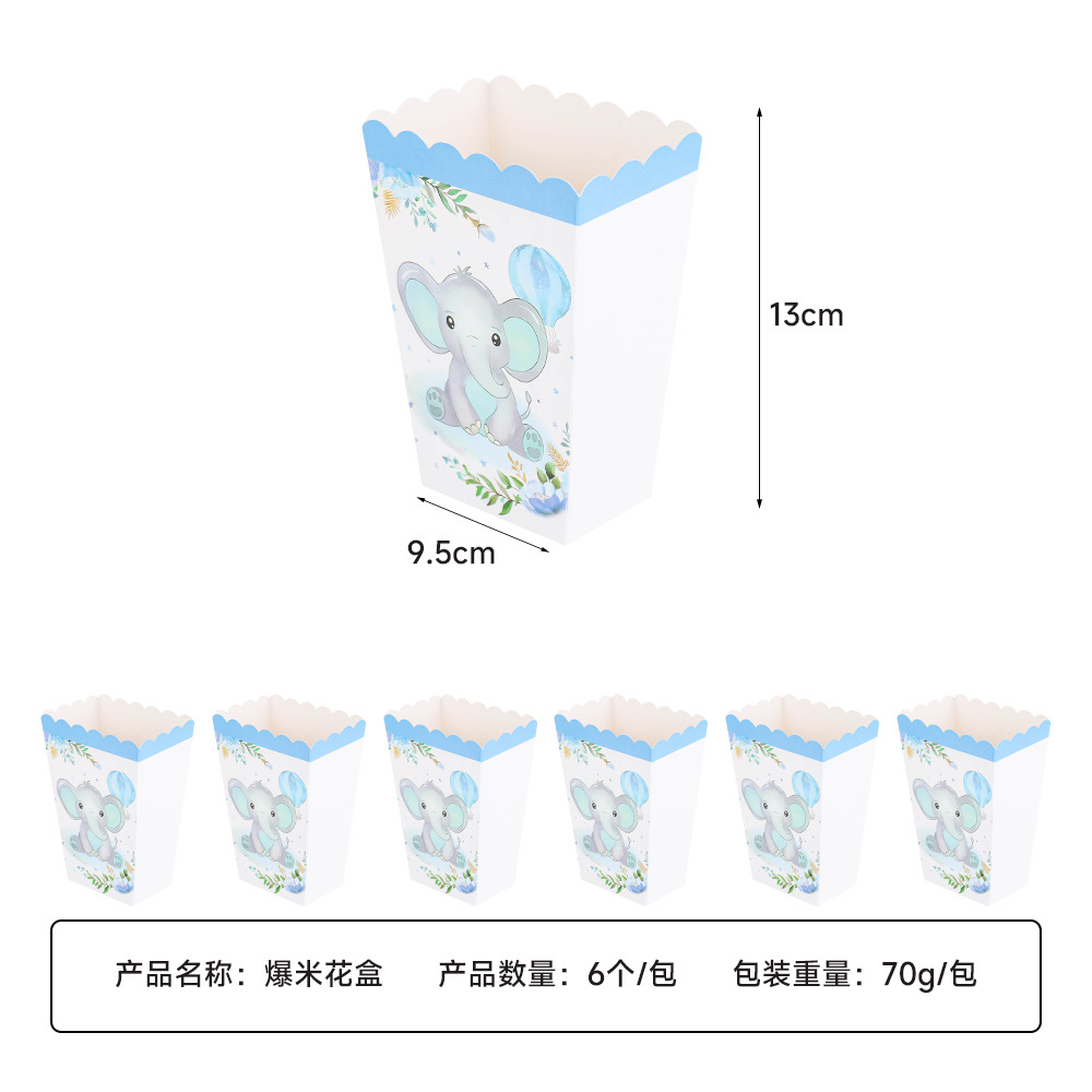 Elefante azul nuevo tema azul juego de cubiertos de fiesta para bebés decoración bandeja de papel desechable tazas de papel